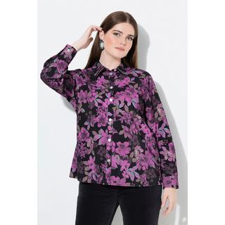 Ulla Popken Blusa Velluto a Coste Stampa Floreale Collo Camicia Maniche Lunghe  