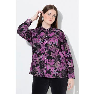 Blusa in velluto a coste con stampa florale, colletto da camicia e maniche lunghe