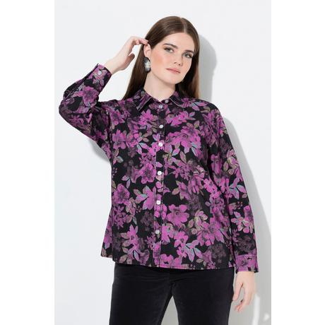 Ulla Popken Blusa Velluto a Coste Stampa Floreale Collo Camicia Maniche Lunghe  