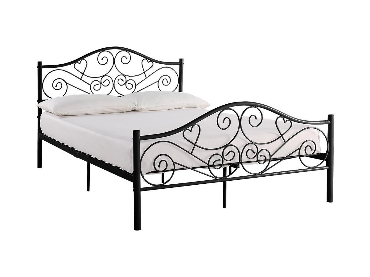 Vente-unique Lit 140 x 190 cm - Métal - Noir + Matelas - LEYNA  