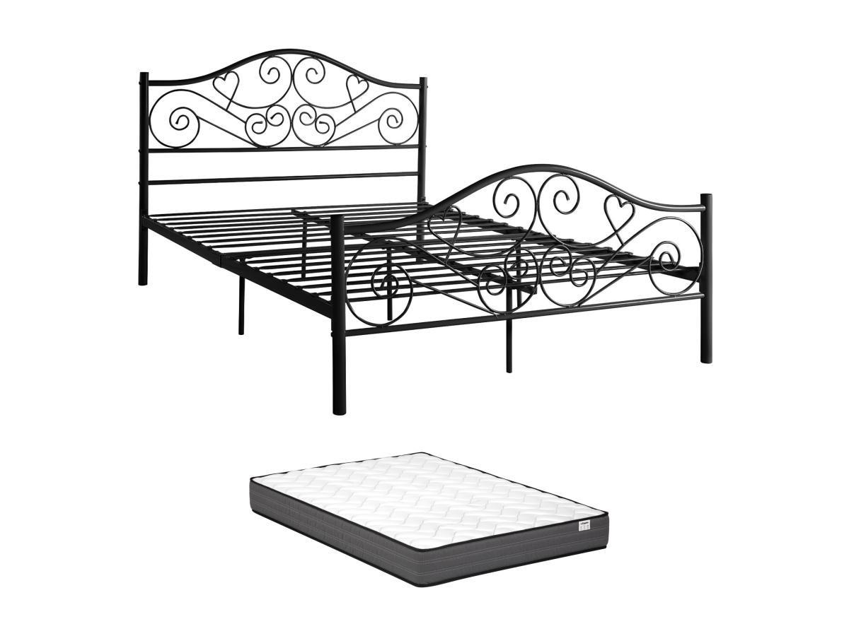 Image of Metallbett - 140 x 190 cm - Schwarz + Matratze - LEYNA Metallbett - 140 x 190 cm - Schwarz + Matratze - LEYNA