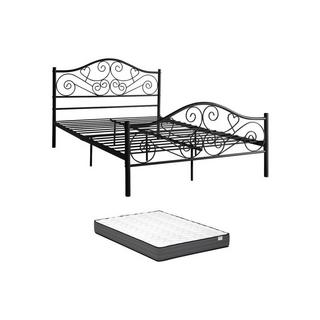 Vente-unique Lit 140 x 190 cm - Métal - Noir + Matelas - LEYNA  