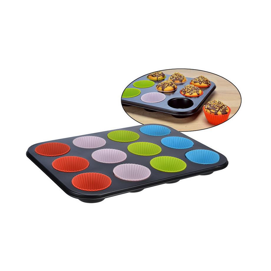 FS-STAR  Muffin-Backform mit Silikonförmchen für 12 Muffins 