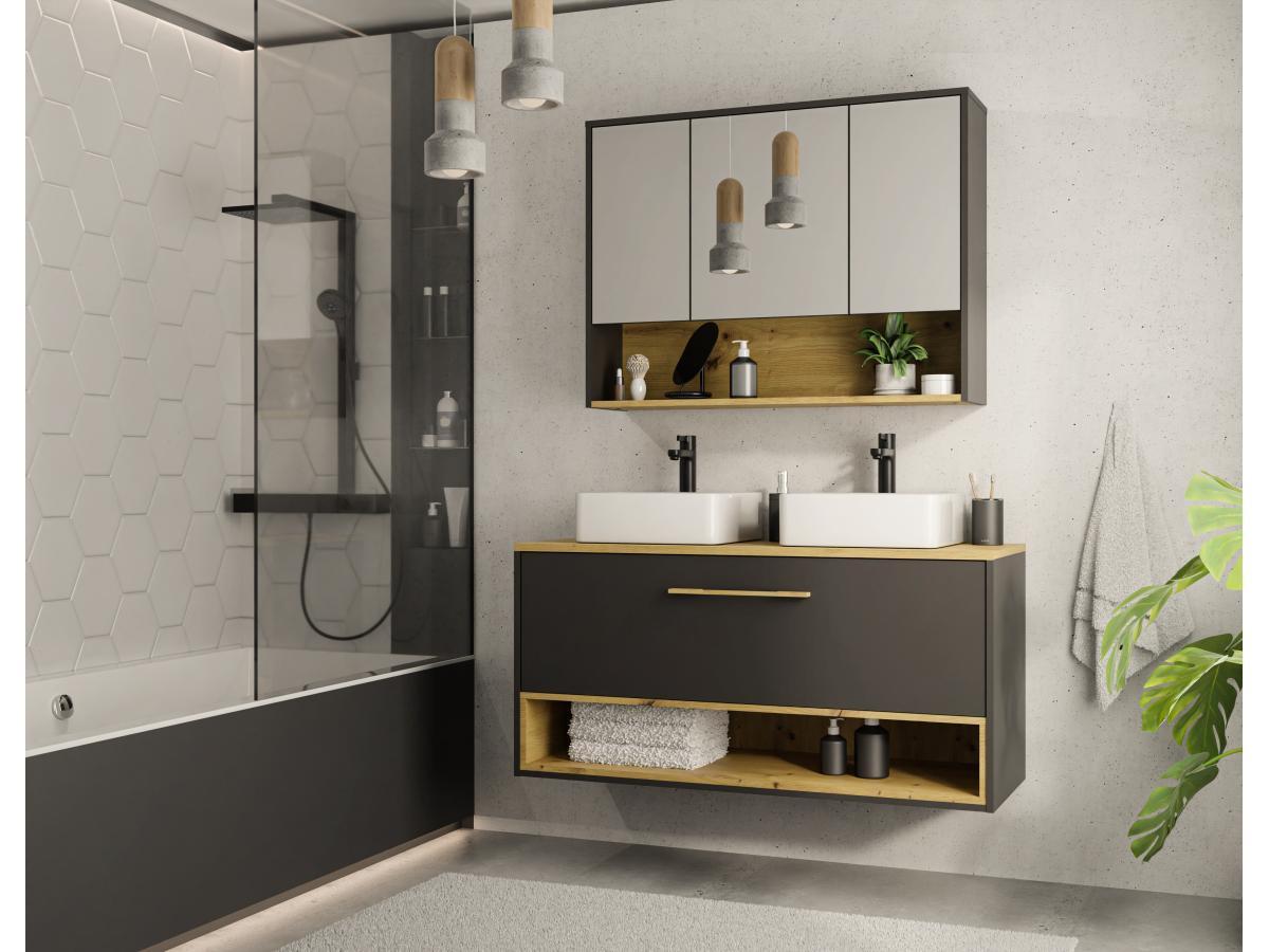 Vente-unique Badezimmer Spiegelschrank - Anthrazit - 100 cm - YANGRA  