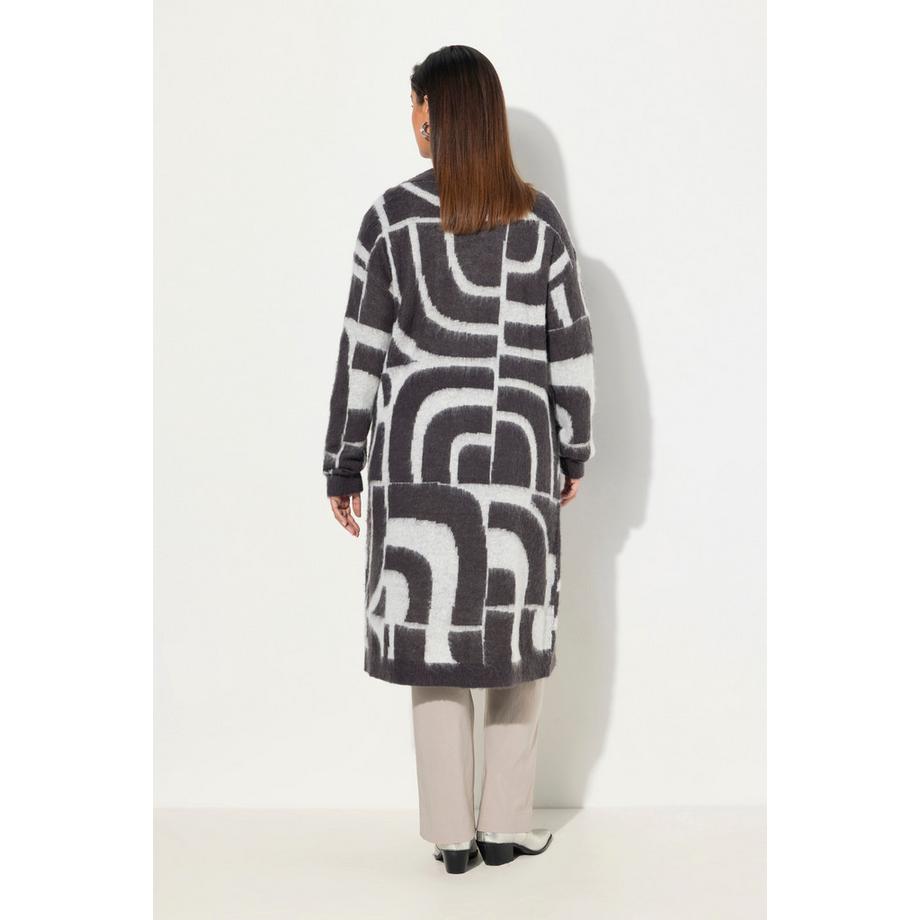 Ulla Popken Jacquard Motif Manches Longues Cardigan Ouvert  