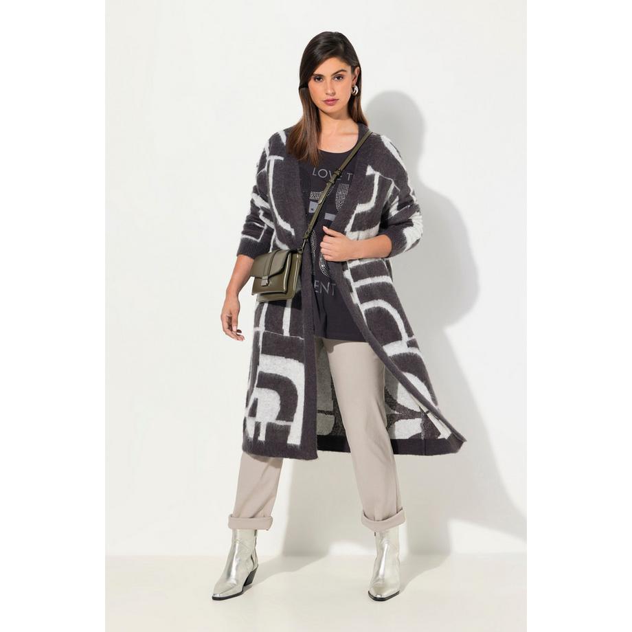 Ulla Popken Jacquard Motif Manches Longues Cardigan Ouvert  