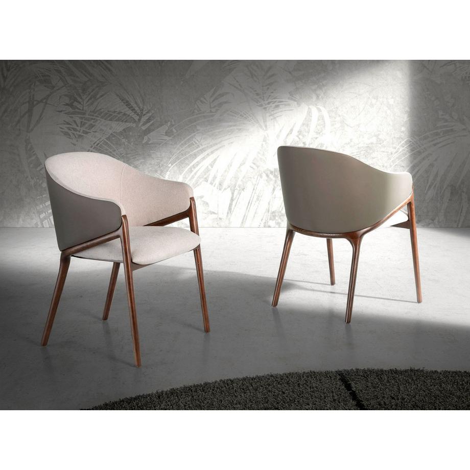 ANGEL CERDA Chaise en tissu beige et vison foncé en similicuir  