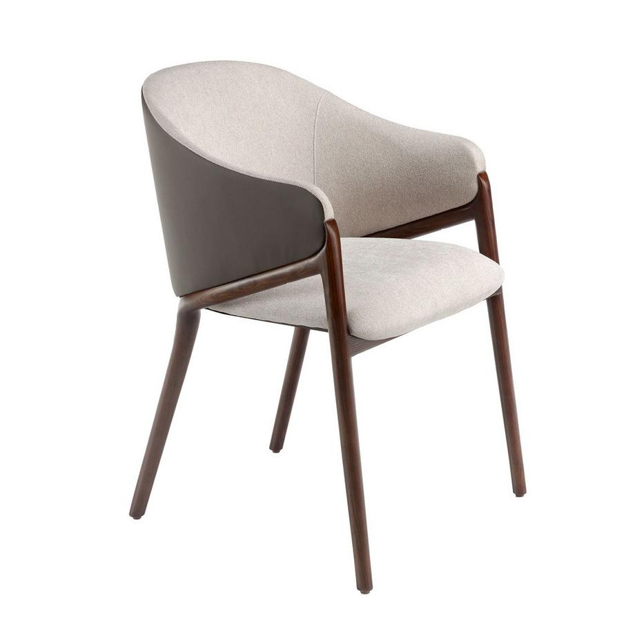 Chaise en tissu beige et vison foncé en similicuir