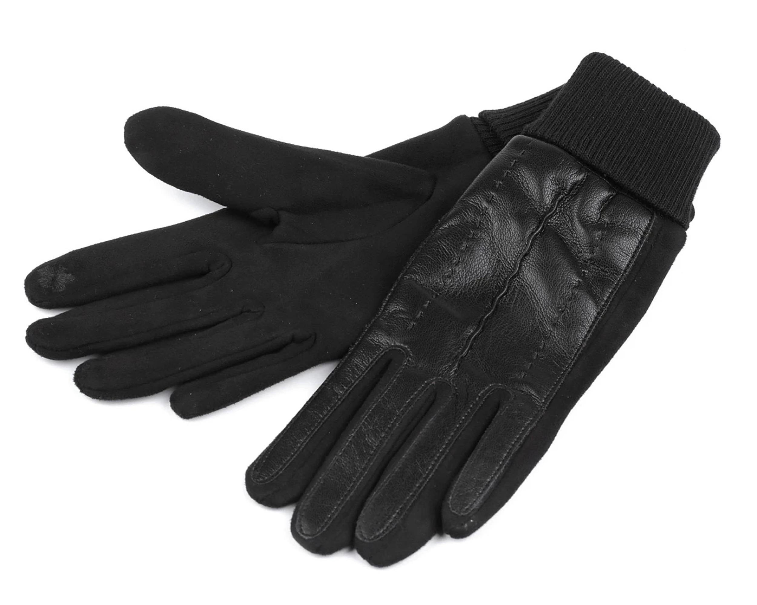 Diademita  Handschuhe  und  mit Öko-Leder verziert mit Touch und Elastikbund, unisex mit Touchfunktion am Zeigefinger 