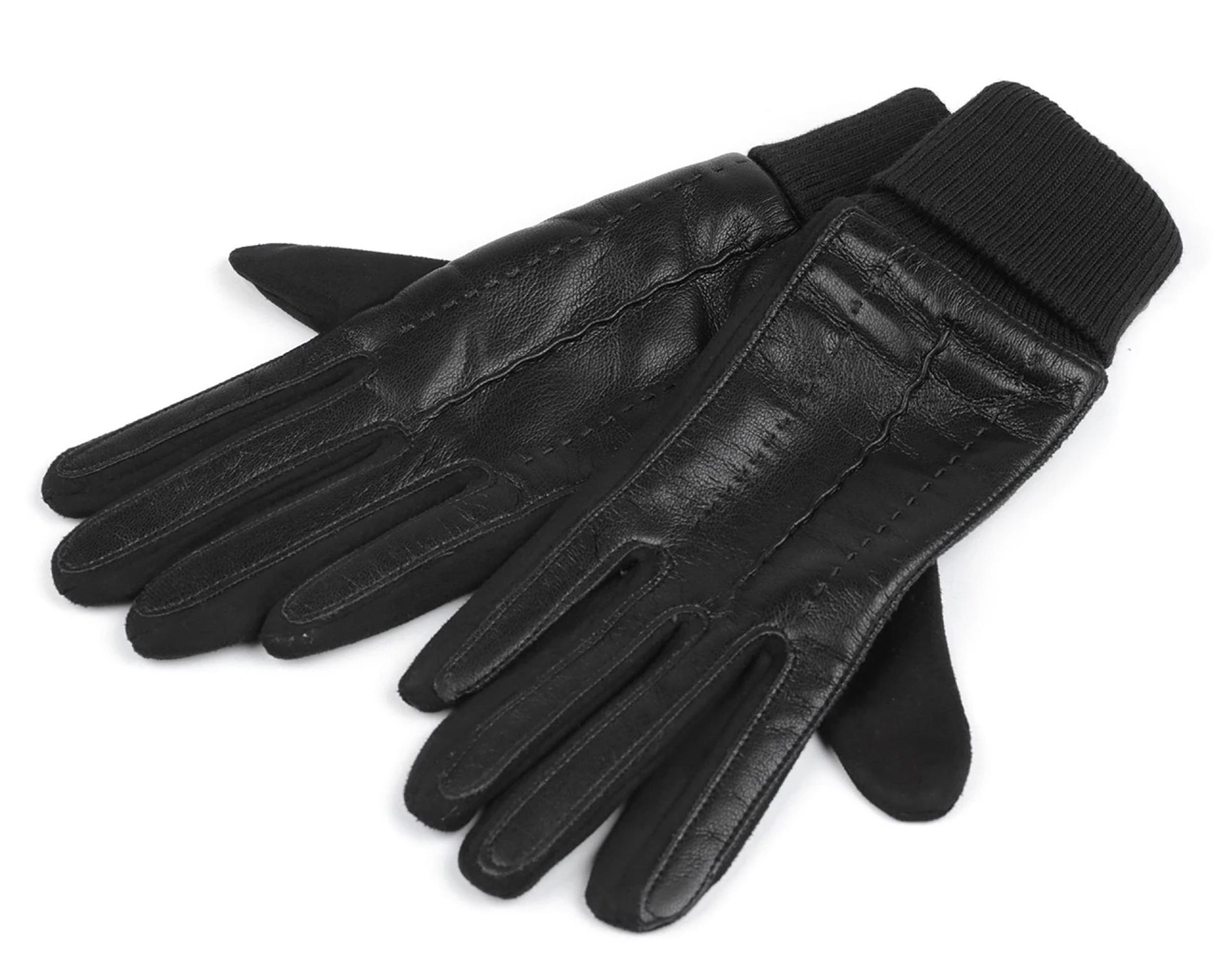 Image of Handschuhe Und Mit Öko-leder Verziert Mit Touch Und Elastikbund, Unisex Mit Touchfunktion Am Zeigefinger Damen Schwarz ONE SIZE