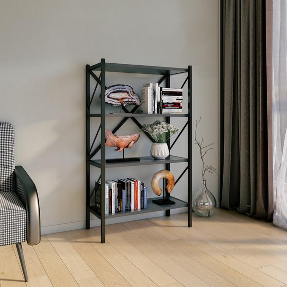 VCM Bois Métal Rangement Étagère sur pied Bibliothèque Déco Livres Étagère sur pied Insasi 4  