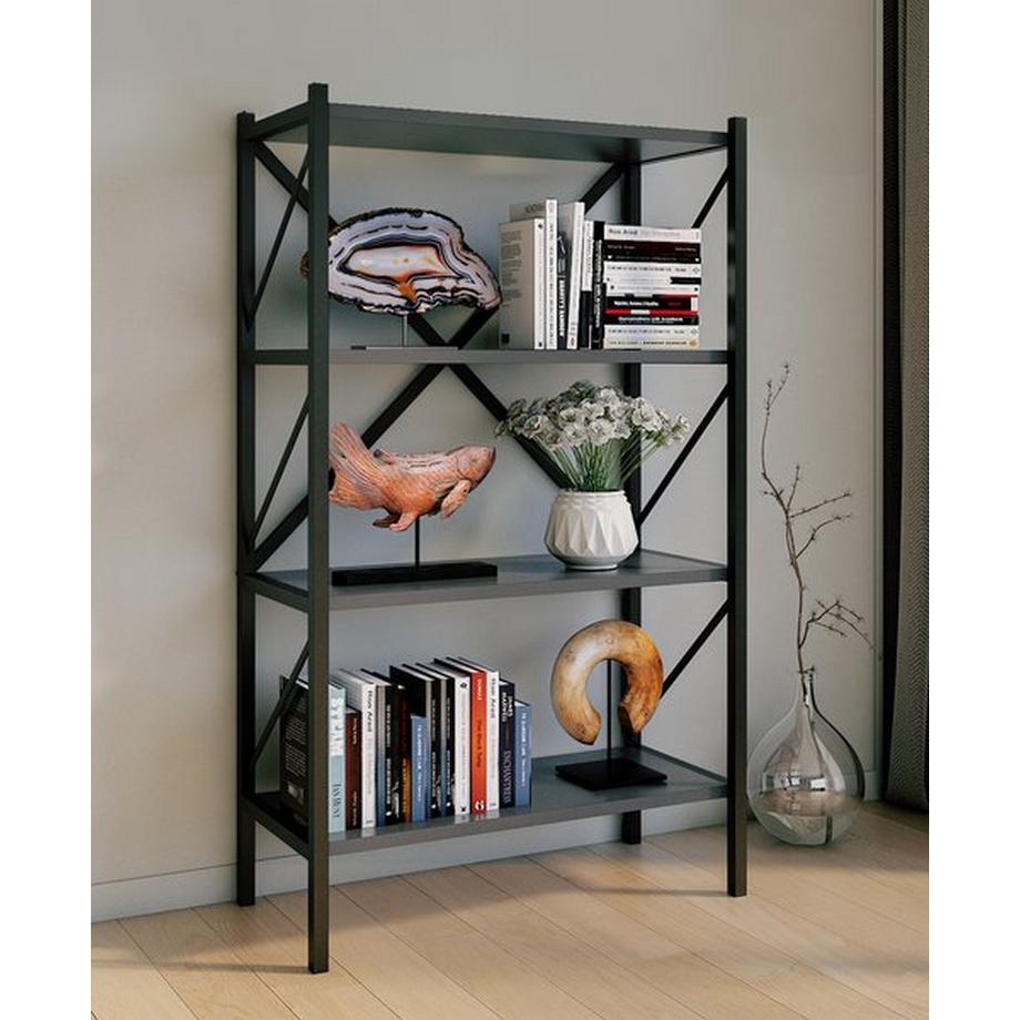 VCM Bois Métal Rangement Étagère sur pied Bibliothèque Déco Livres Étagère sur pied Insasi 4  