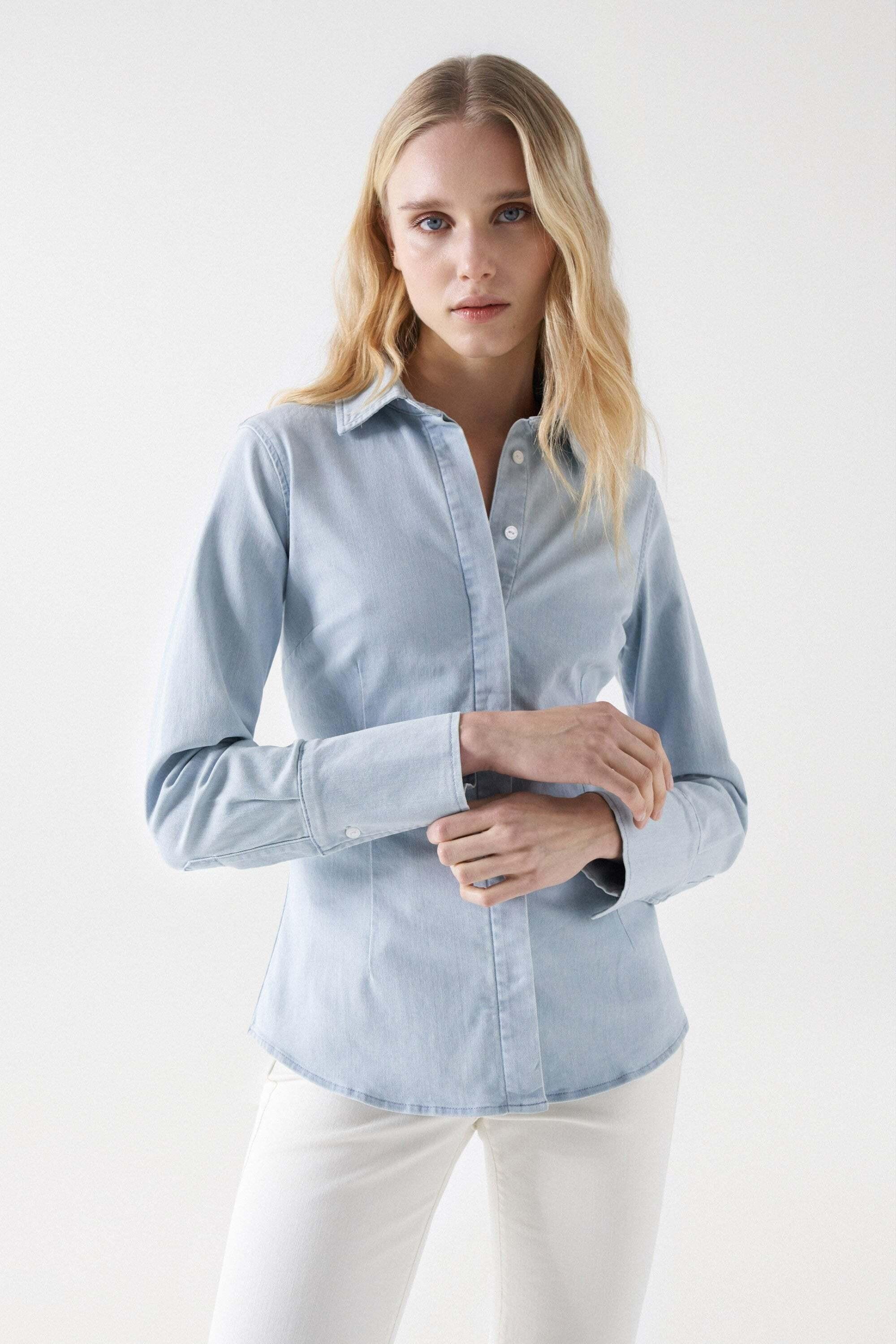 Image of Hemden Shirt Lightweight Denim Dark Damen Hellblau XL