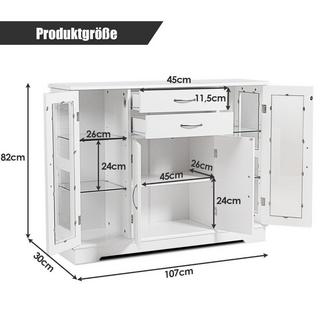 Northio Aufbewahrungsschrank aus Holz mit gehärteten Glastüren und Schubladen Weiß  