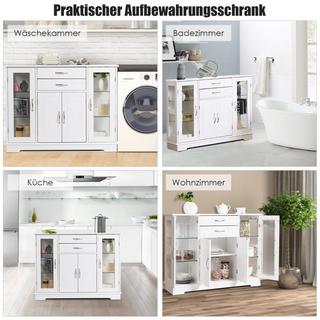 Northio Aufbewahrungsschrank aus Holz mit gehärteten Glastüren und Schubladen Weiß  