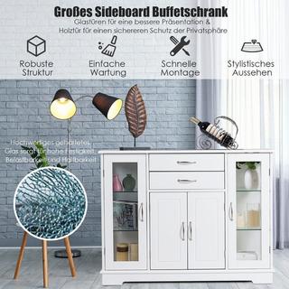 Northio Aufbewahrungsschrank aus Holz mit gehärteten Glastüren und Schubladen Weiß  