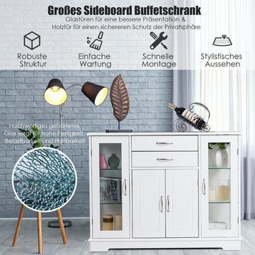 Aufbewahrungsschrank aus Holz mit gehärteten Glastüren und Schubladen Weiß