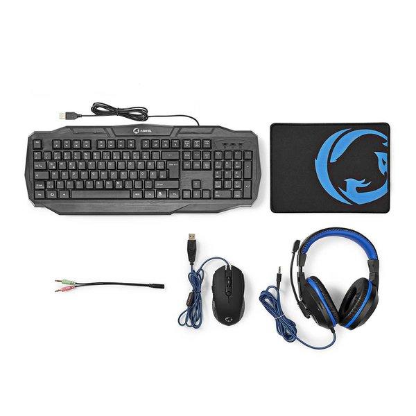 Nedis  GCK41100BKDE clavier Souris incluse USB QWERTZ Allemand Noir, Bleu 