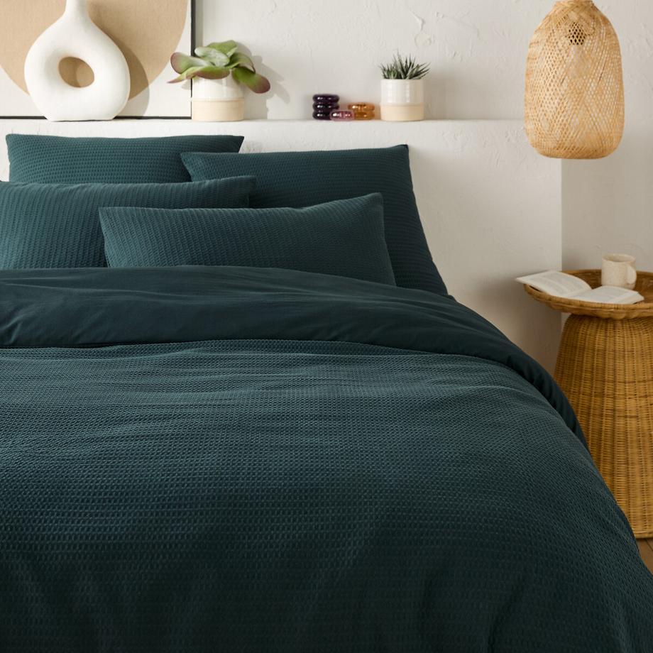 Housse de couette coton lavé nid d'abeille