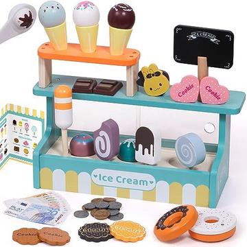 Accessoires de magasin de jouets accessoires de cuisine enfants poignée en bois nourriture argent de jeu magasin de crème glacée salon de crème glacée