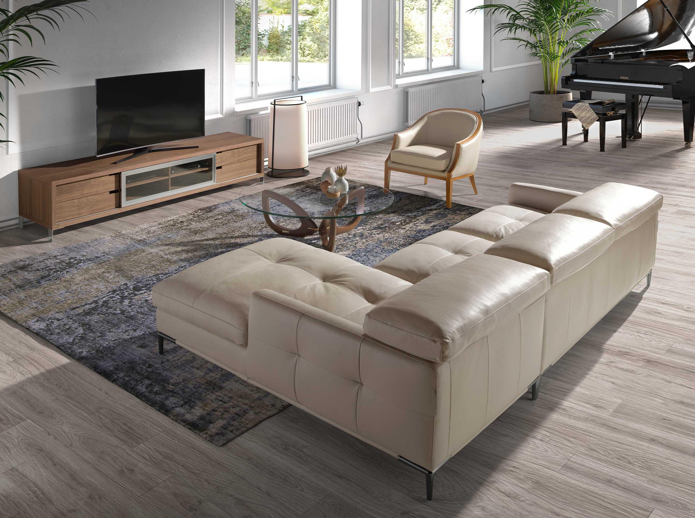 ANGEL CERDA Chaiselongue-Sofa rechts sandfarbenes Leder  