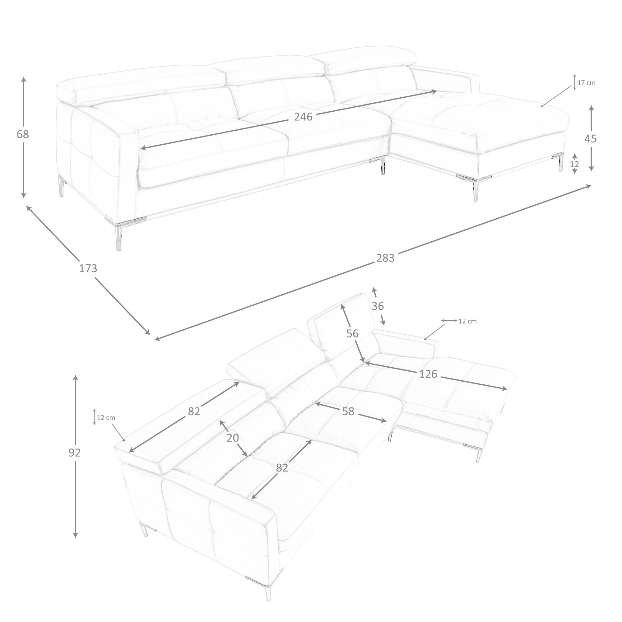 ANGEL CERDA Chaiselongue-Sofa rechts sandfarbenes Leder  