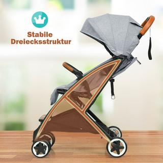 B2X  Faltbarer Kinderwagen mit verstellbare Rückenlehne & Fußstütze & Verdeck Grau 