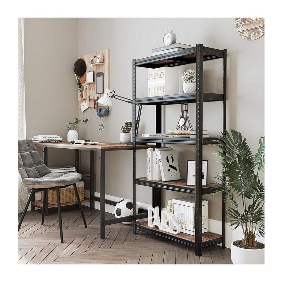 Calicosy Etagère de rangement industrielle en métal noir avec niveaux réglables - L75 x H150 cm  