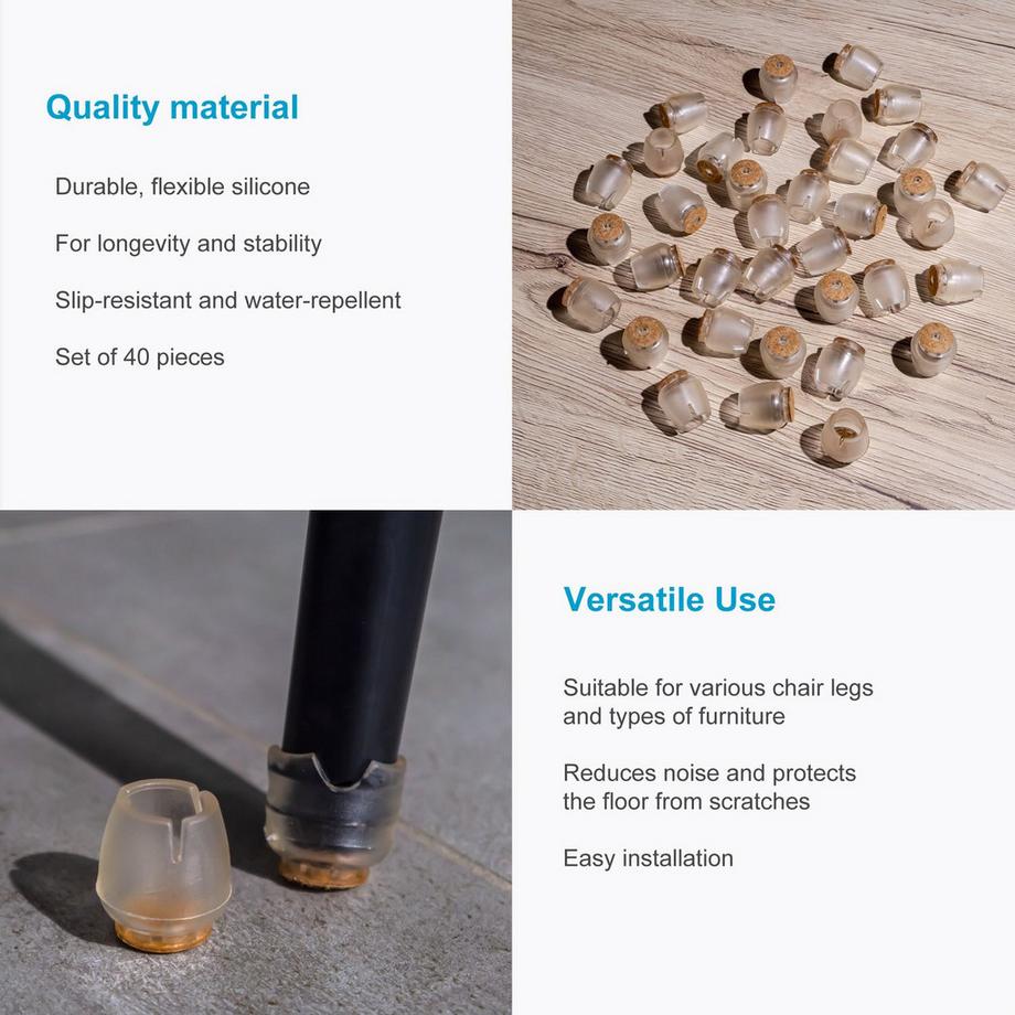 Intirilife  Intirilife 40 Stück Stuhlbeinkappen mit Filzpads- für 12-16 mm breite Stuhlbeine 