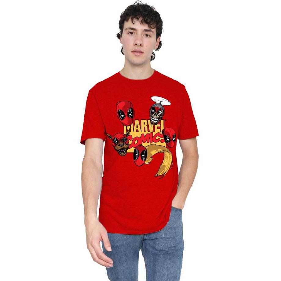 Deadpool Faces T-Shirt Stampa Grafica  