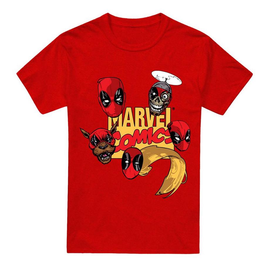 Deadpool Faces T-Shirt Stampa Grafica  