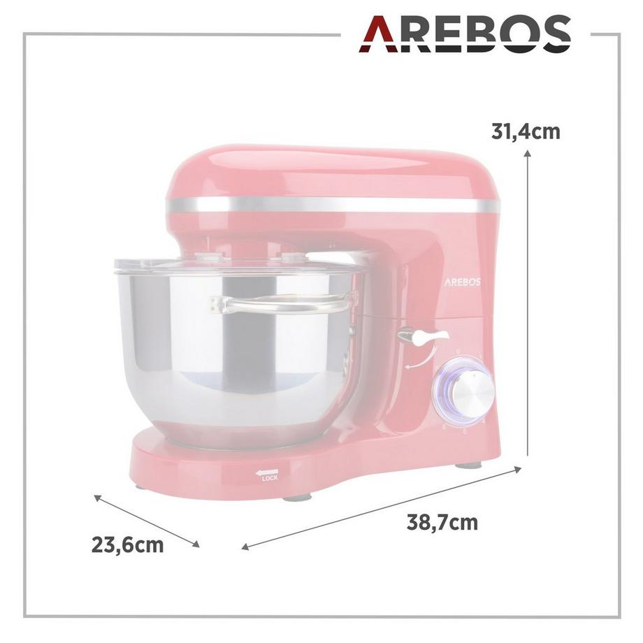 Arebos Robot de Cuisine 1500W 6L Acier inoxydable-Bol mélangeur 6 étapes  
