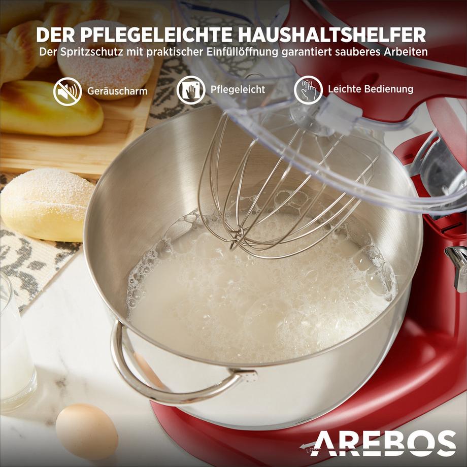 Arebos Robot de Cuisine 1500W 6L Acier inoxydable-Bol mélangeur 6 étapes  