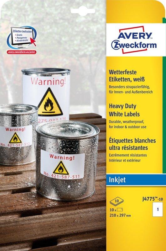 Avery-Zweckform Etichetta a pellicola 210 x 297 mm Pellicola in poliestere Bianco 10 pz. A tenuta permanente St  