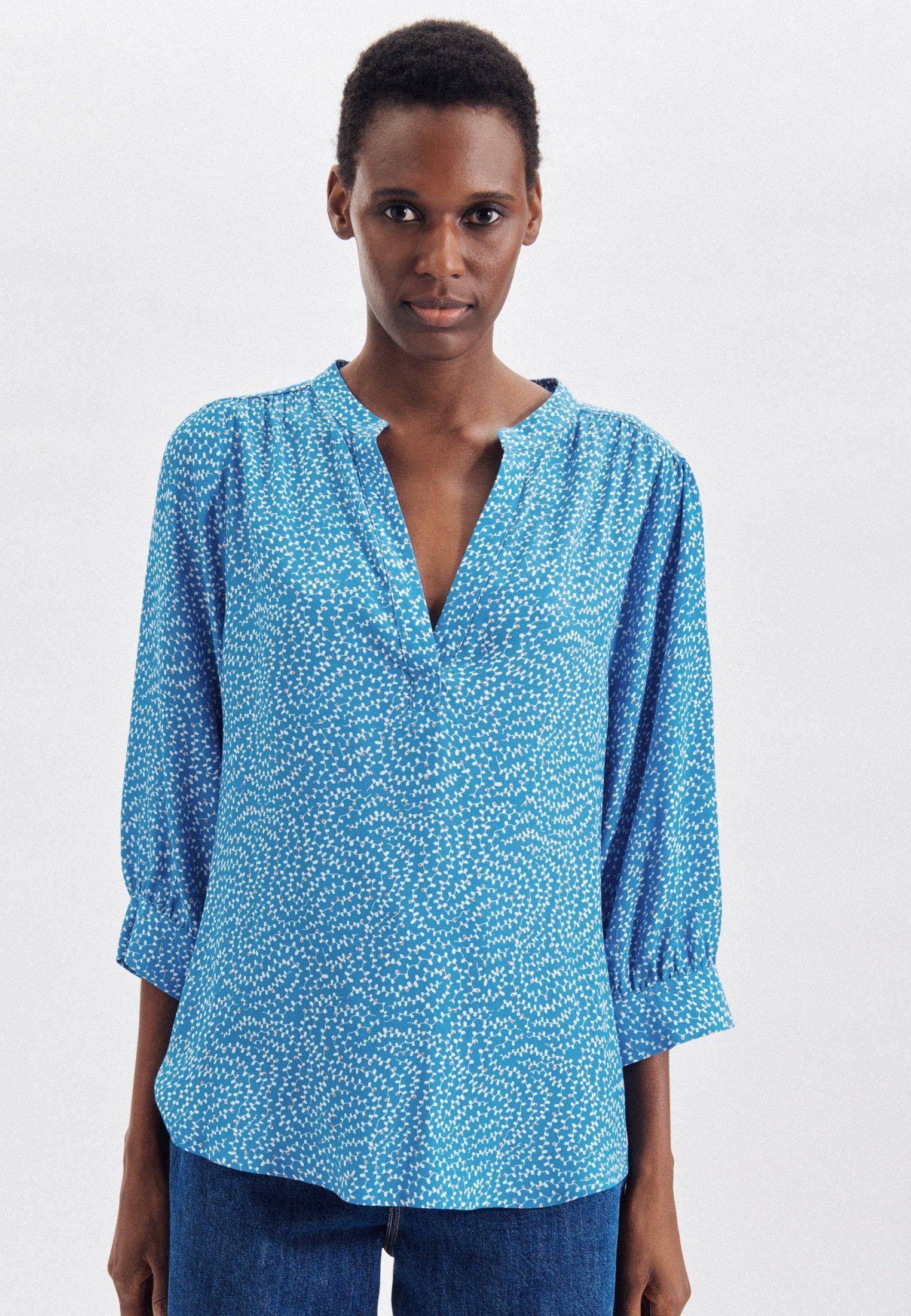 Image of Tunika Floral Langarm V-neck Damen Blau 36