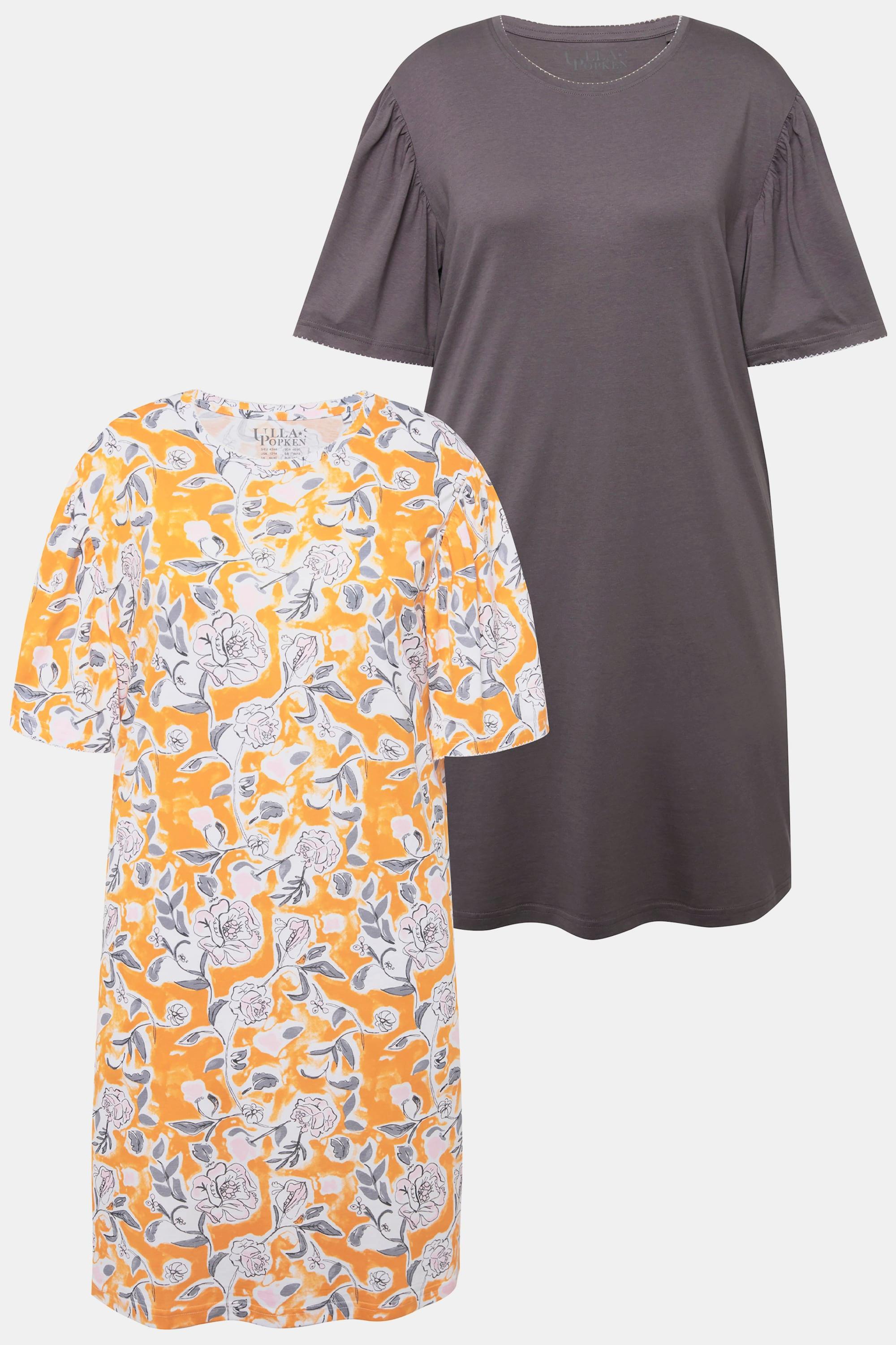 Ulla Popken Bigshirt Lot de 2 Fleurs Encolure Bateau Manches Courtes  