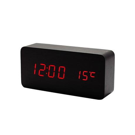 eStore  Réveil numérique LED avec un design en bois - Noir / Rouge 