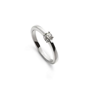 Bague solitaire serti 4 griffes or blanc 750, brillant 0.10ct.