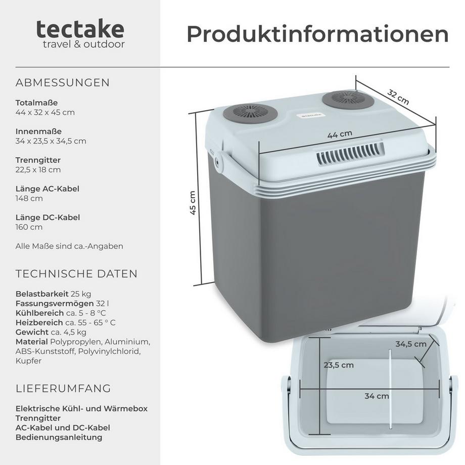 Tectake Box elettrico per raffreddamento e riscaldamento  Capienza 32 l  