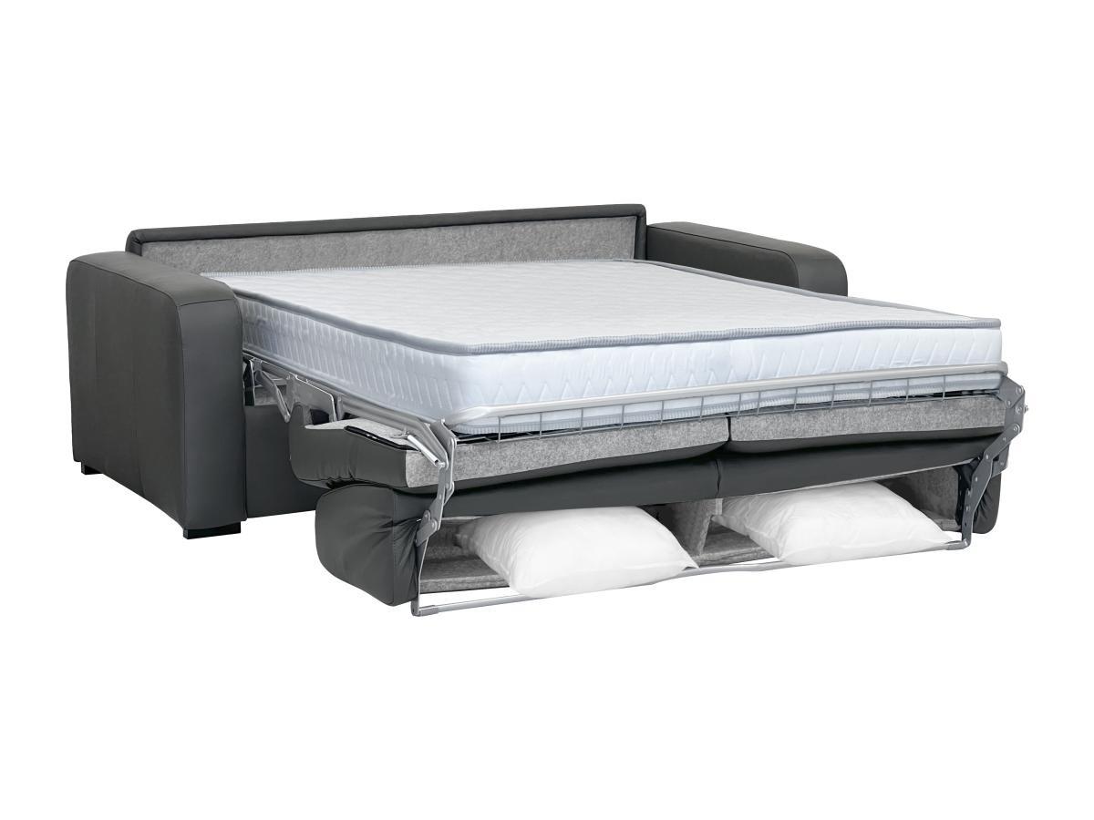 Vente-unique Canapé 3 places convertible express en cuir gris matelas 18 cm BEVIS  