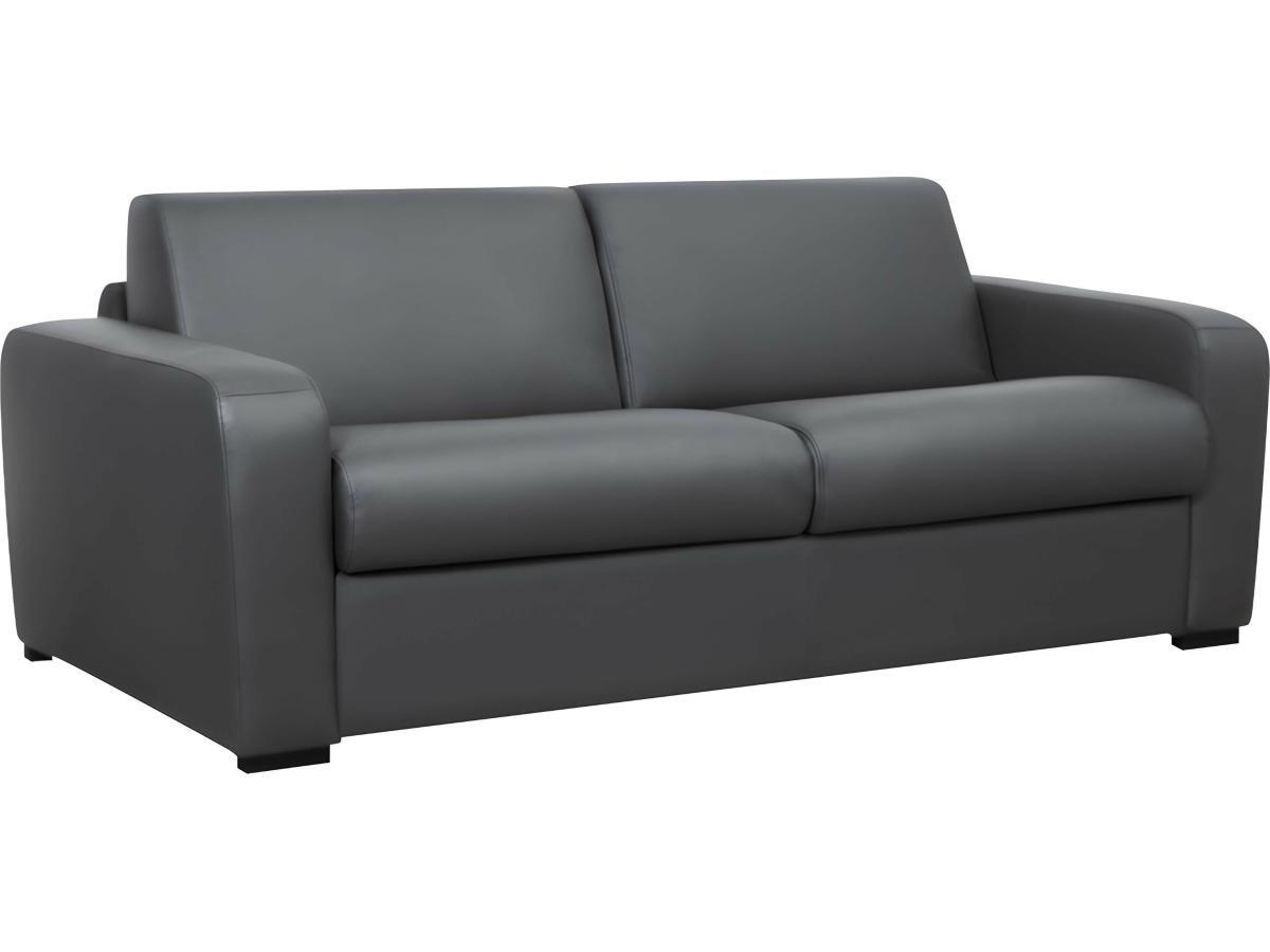 Image of Schlafsofa mit Matratze 3-Sitzer - Matratze 18 cm - Leder - Grau - BEVIS Schlafsofa mit Matratze 3-Sitzer - Matratze 18 cm - Leder - Grau - BEVIS