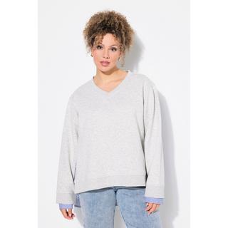 Ulla Popken  Sweat-shirt 2-en-1 tendance, col en V et manches longues 