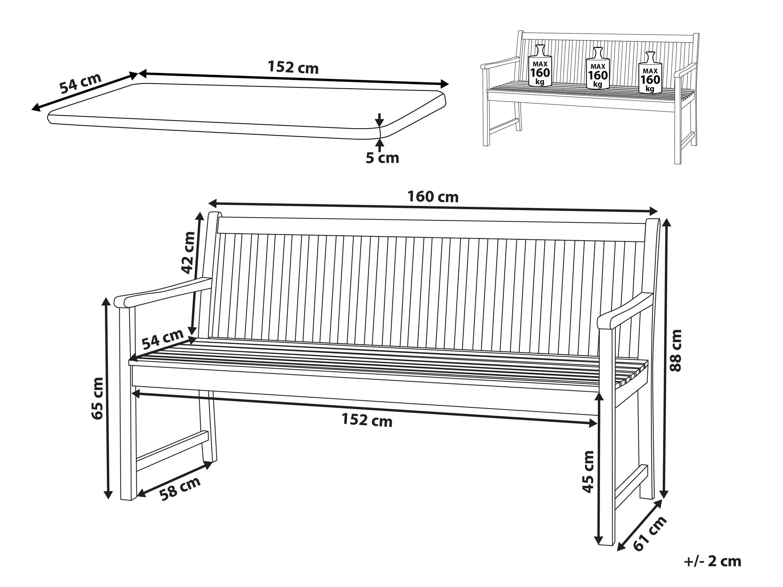 Beliani Pancha da giardino con cuscino en Legno d'acacia certificato FSC® Classico VIVARA  