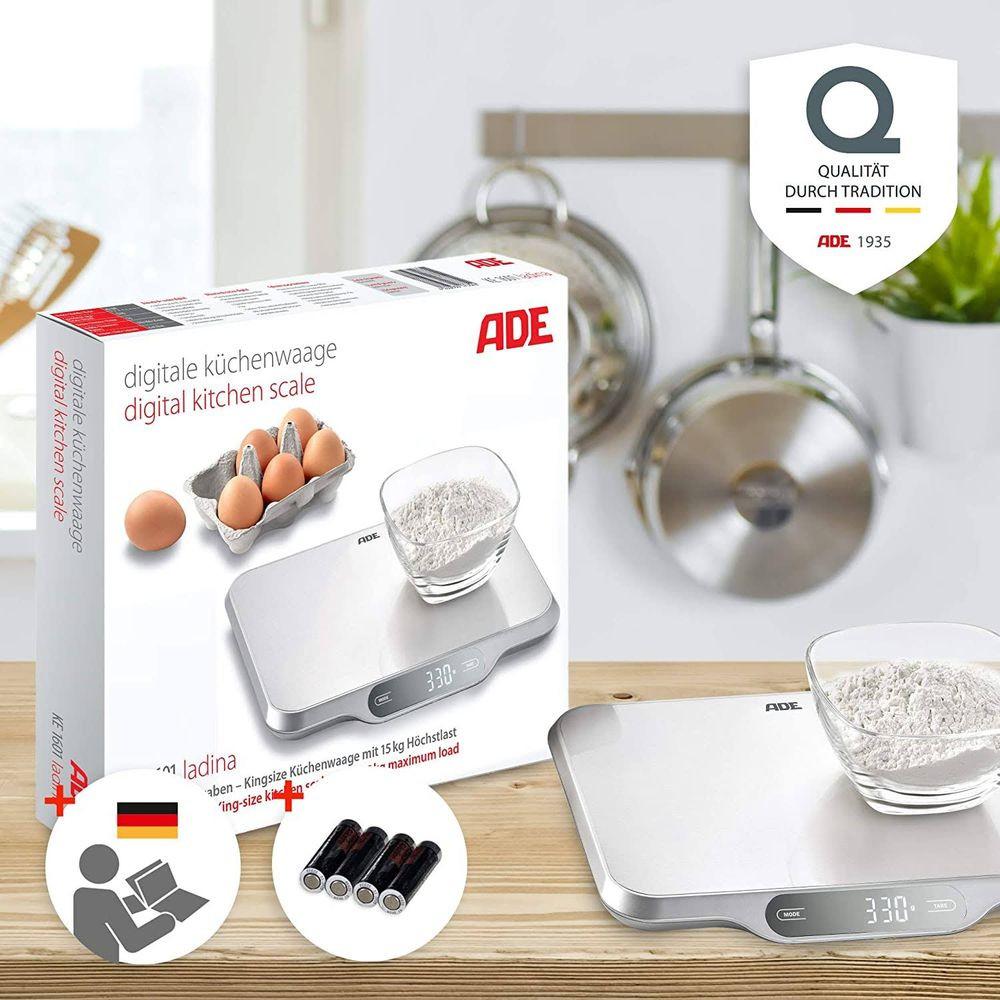 ADE ADE KE 1601 Ladina Acciaio inossidabile Superficie piana Rettangolo Bilancia da cucina elettronica  