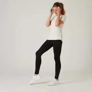 NYAMBA  Legging fitness long coton extensible ceinture basse femme - Salto noir Noir