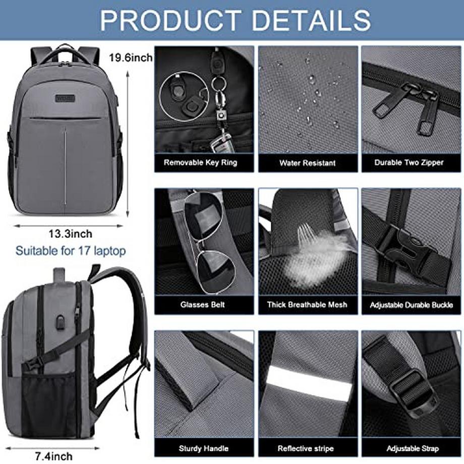 Only-bags.store Zaino grande per laptop con porta di ricarica USB  