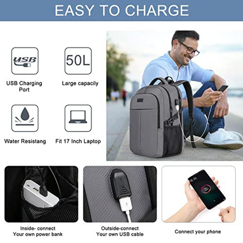 Only-bags.store Zaino grande per laptop con porta di ricarica USB  