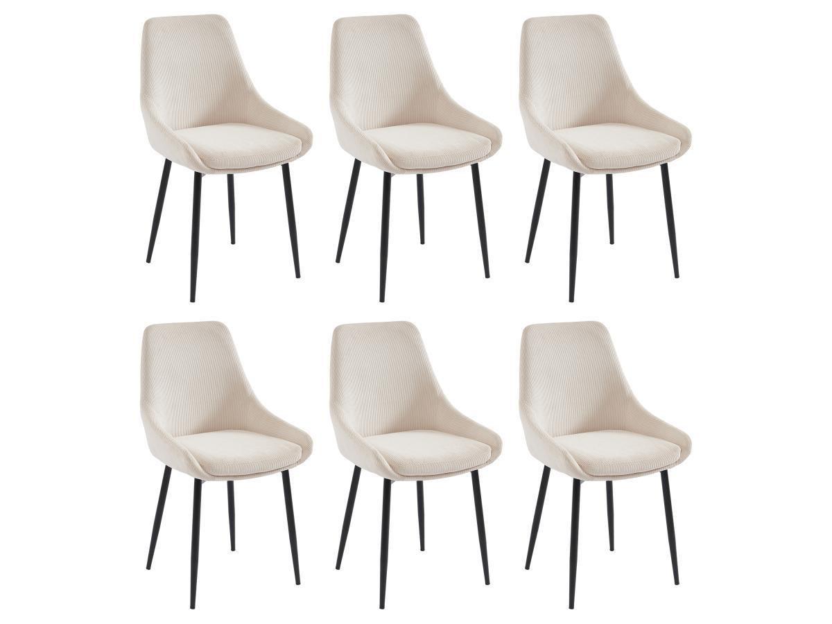 Vente-unique Lot de 6 chaises en velours côtelé et métal - Crème - MASURIE  