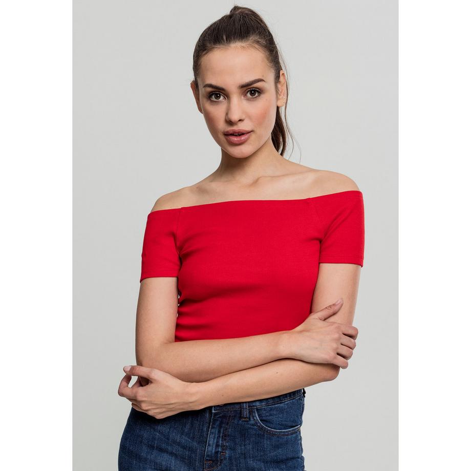 URBAN CLASSICS Crop Top a costine con scollo asimmetrico  