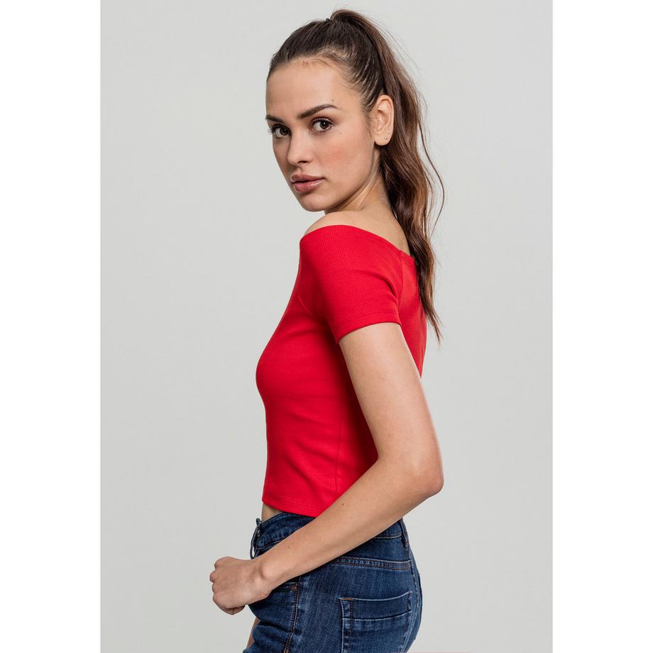 URBAN CLASSICS Crop Top a costine con scollo asimmetrico  